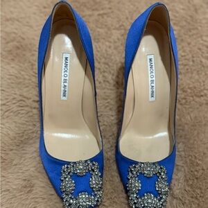 Manolo Blahnik Blue Satin Pumps